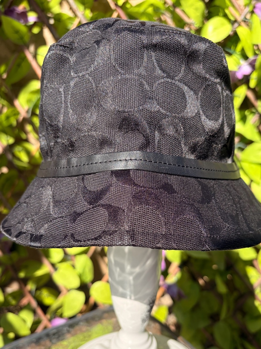 Coach Black Logo Jacquard Bucket Hat with Trim - Picture 5 of 6